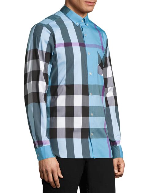 burberry button down shirt blue|Burberry button down shirt men.